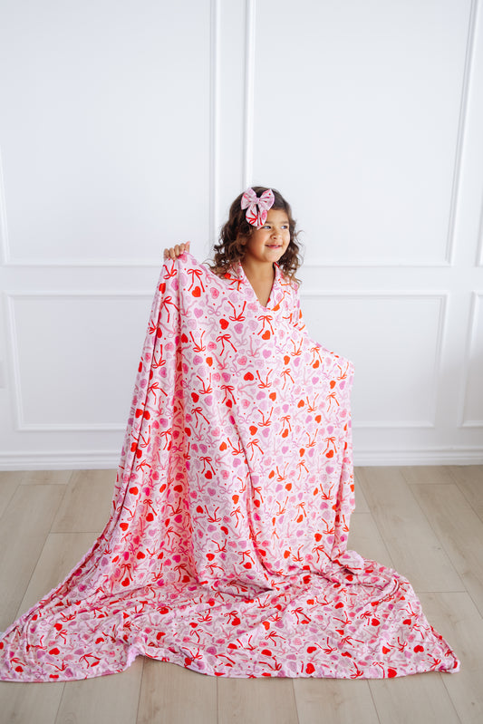 Sweetheart Ribbons Minky Dot Blanket