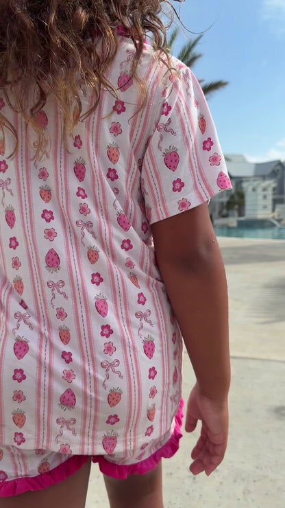 Strawberry Squeeze Ruffle Button Up Short Set